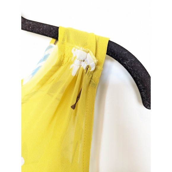 CABI Floral Top Womens Size XS Yellow Sleeveless Chiffon Sheer Ruffle Flowy - Picture 5 of 9